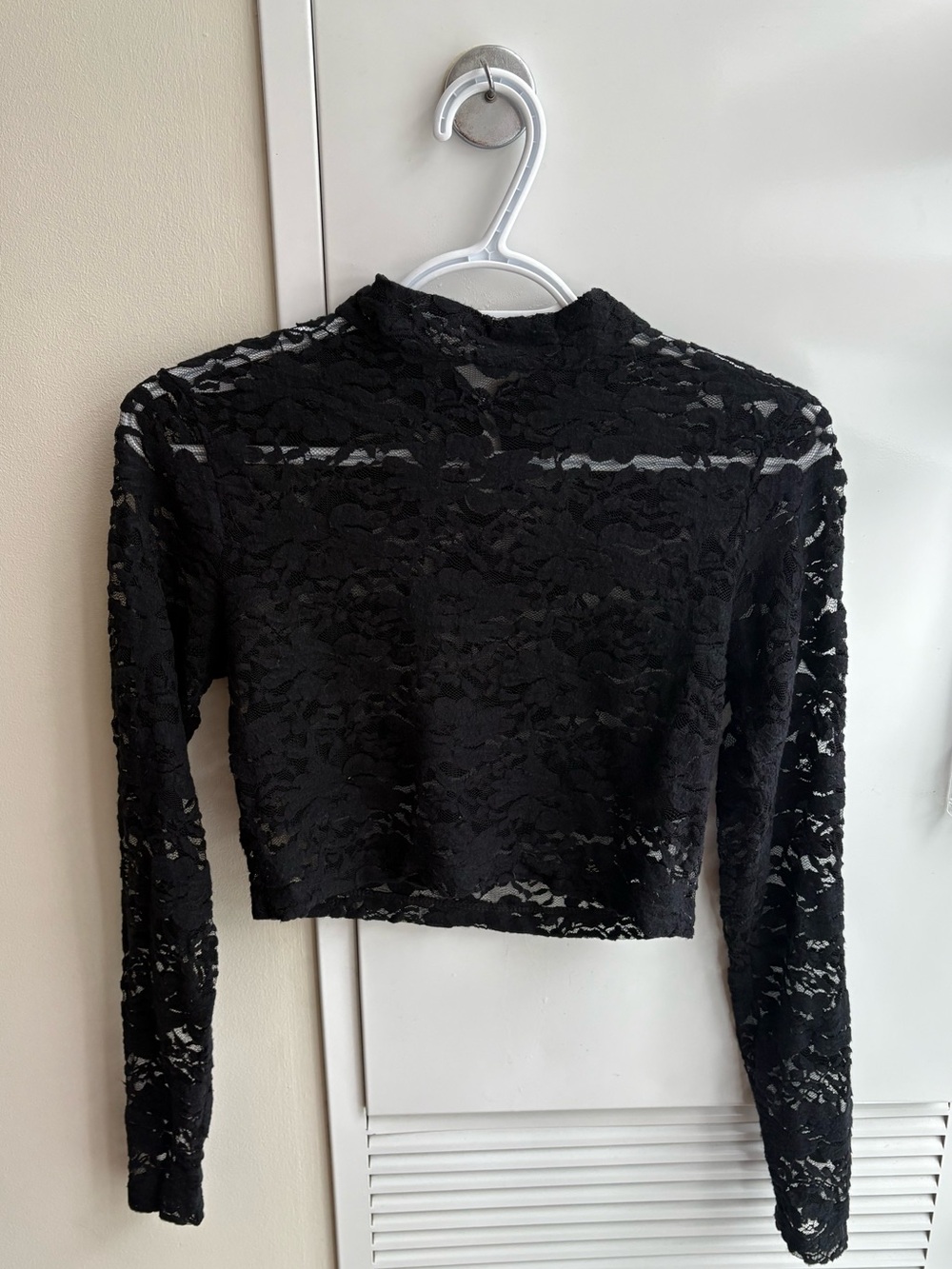 Dex Black Lace Long-Sleeve Cropped Blouse